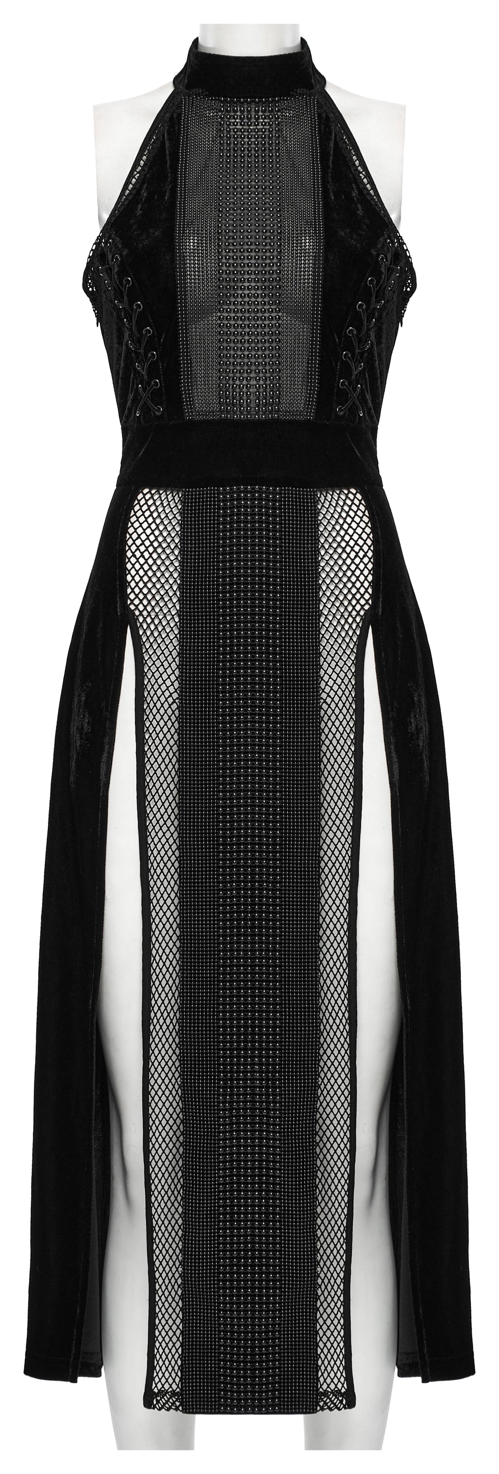 Punk Rave Selene Velvet Mesh High Slit Goth Dress In Black