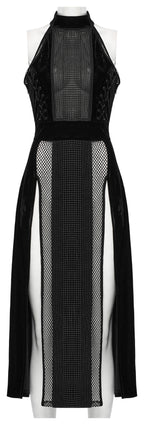 Punk Rave Selene Velvet Mesh High Slit Goth Dress In Black