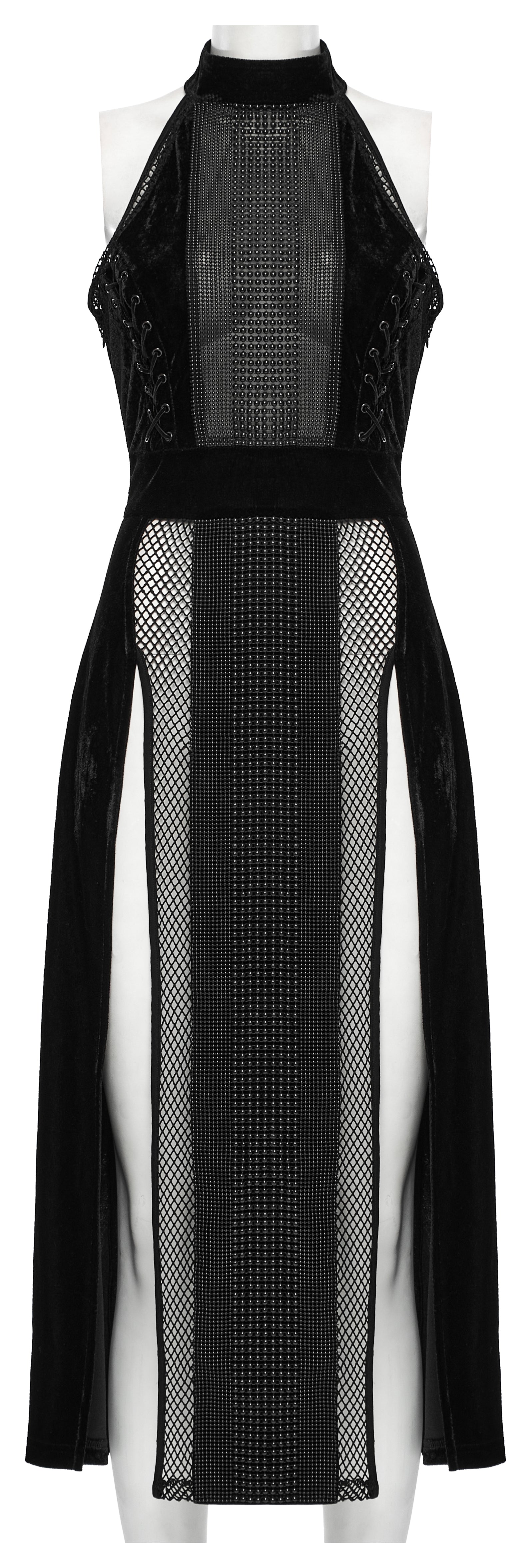 Punk Rave Selene Velvet Mesh High Slit Goth Dress In Black