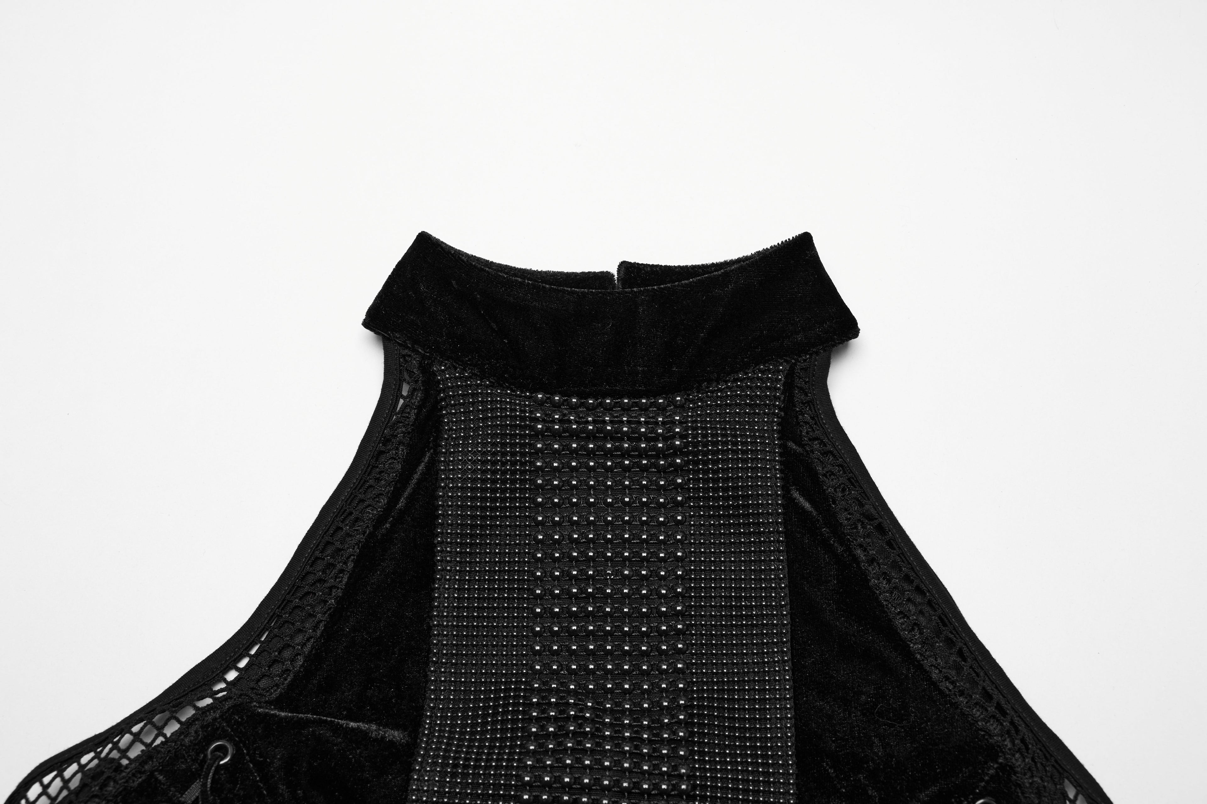 Punk Rave Selene Velvet Mesh High Slit Goth Dress In Black
