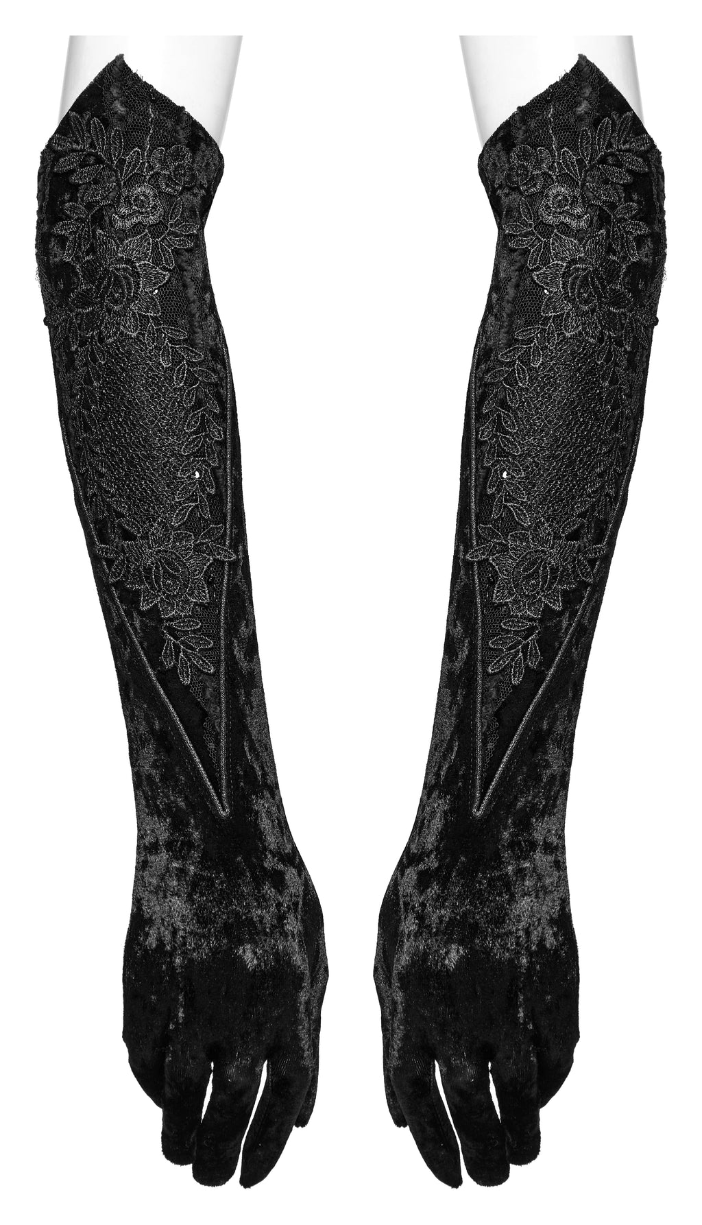 Punk Rave Selene Embroidered Velvet Gloves in Black