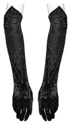 Punk Rave Selene Embroidered Velvet Gloves in Black