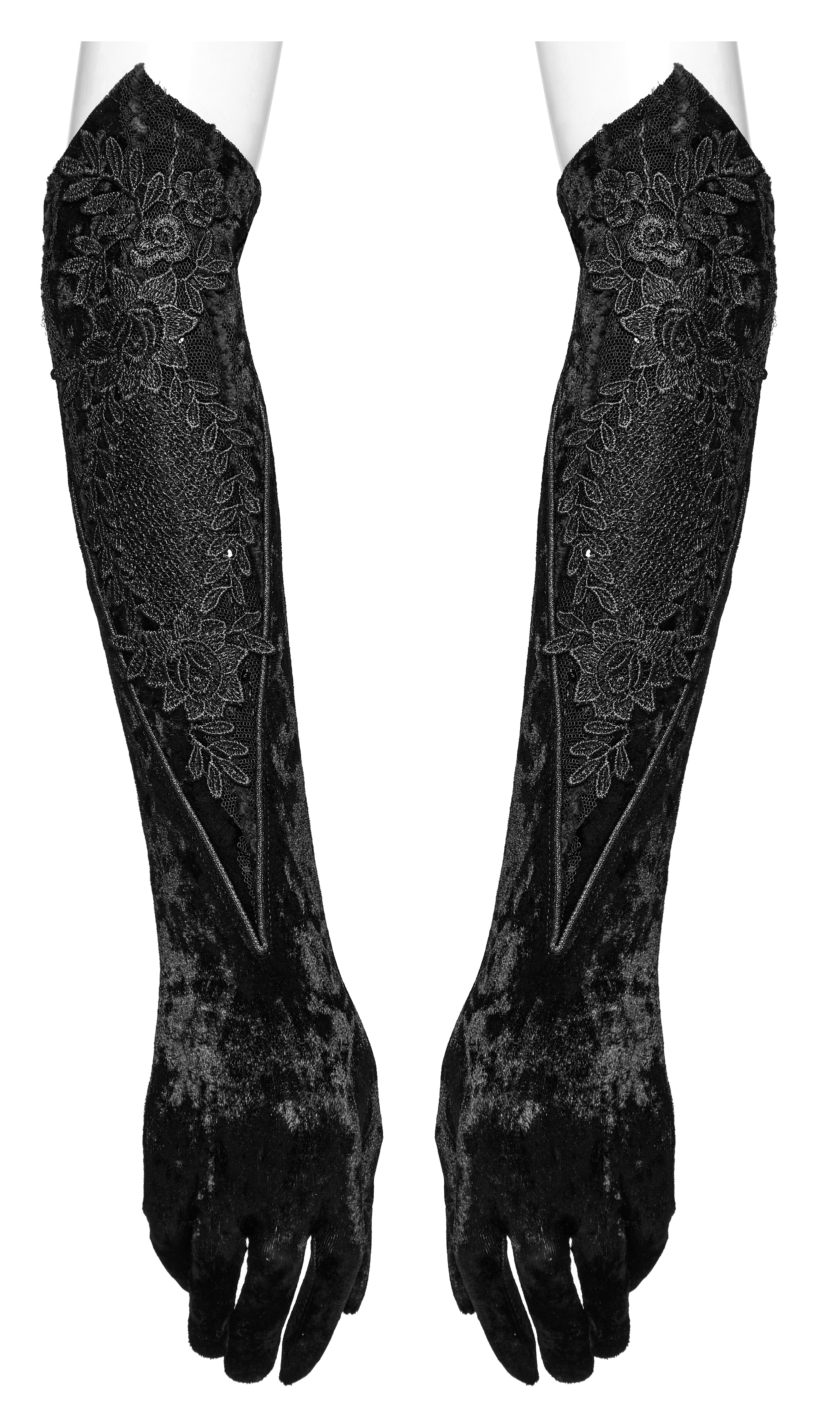 Punk Rave Selene Embroidered Velvet Gloves in Black