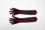 Punk Rave Selene Embroidered Velvet Gloves in Crimson