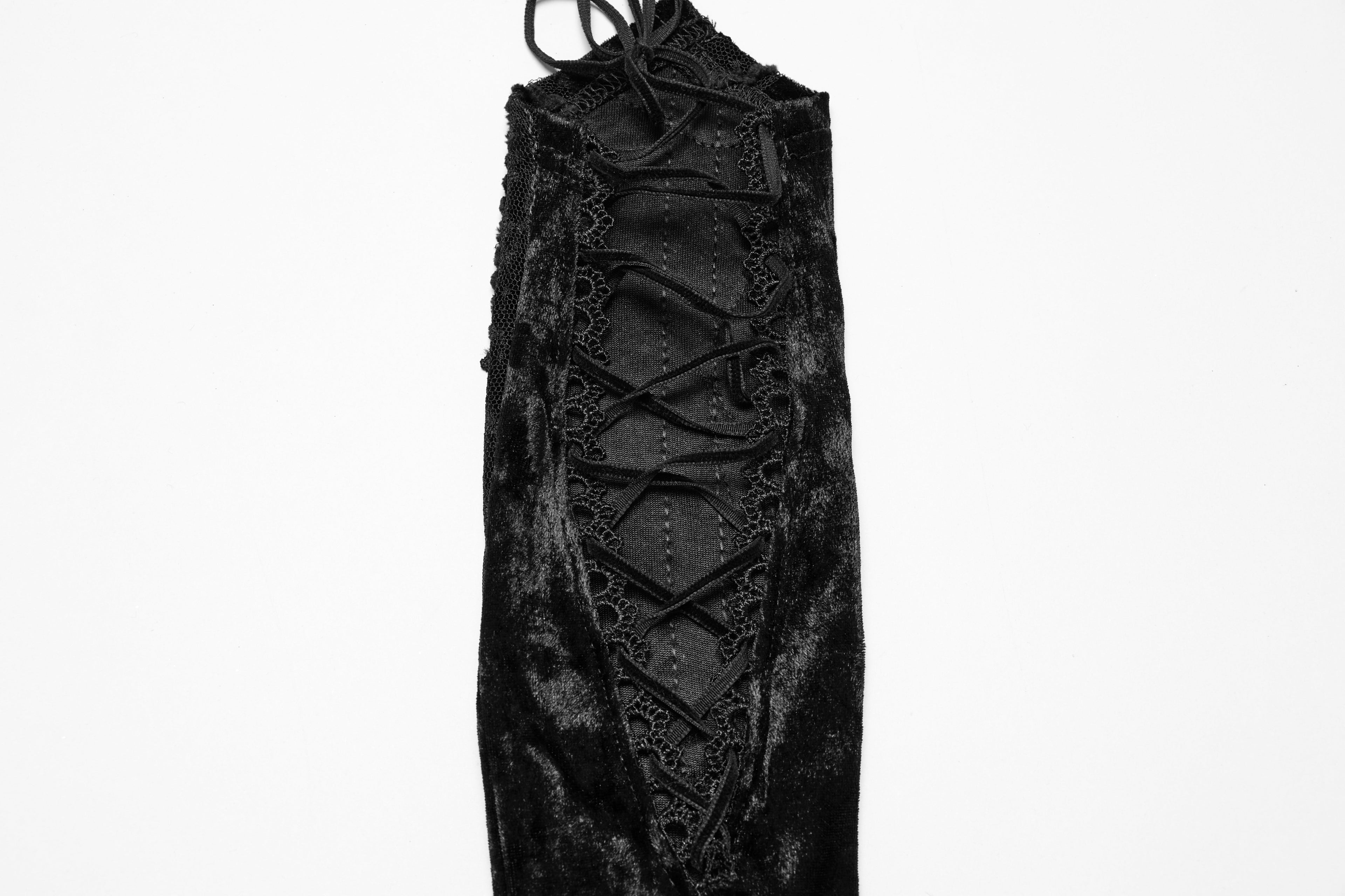 Punk Rave Selene Embroidered Velvet Gloves in Black