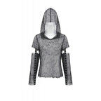 Dark in Love Punk Mesh Hollow-Out Hooded Top