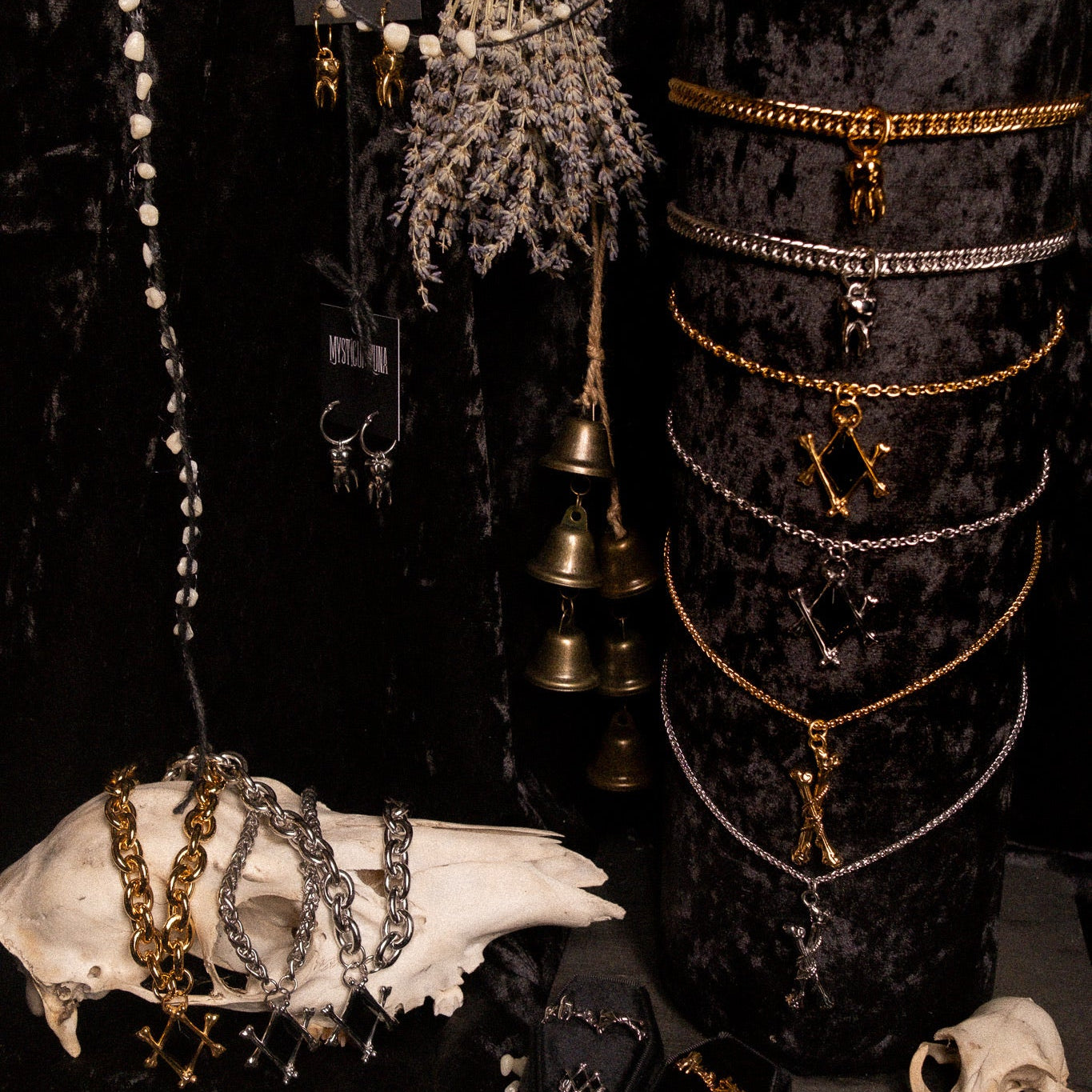 Gold Tethered Remains Bones Necklace
