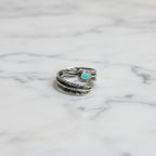 Adjustable Boho Tribal Feather Ring Green Silver Tone - Size S