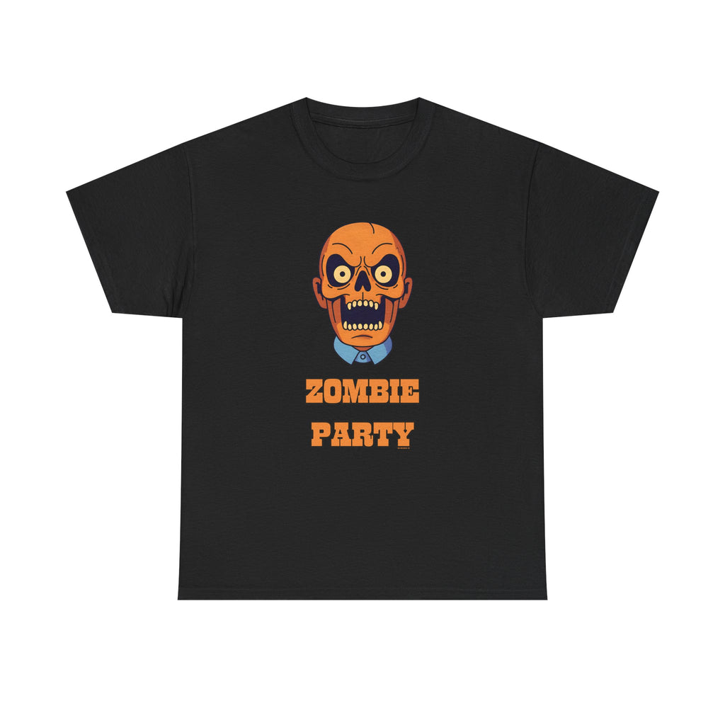 Zombie Party Printed T-Shirt 100% Cotton Novelty Scary Skull Halloween Tee Black