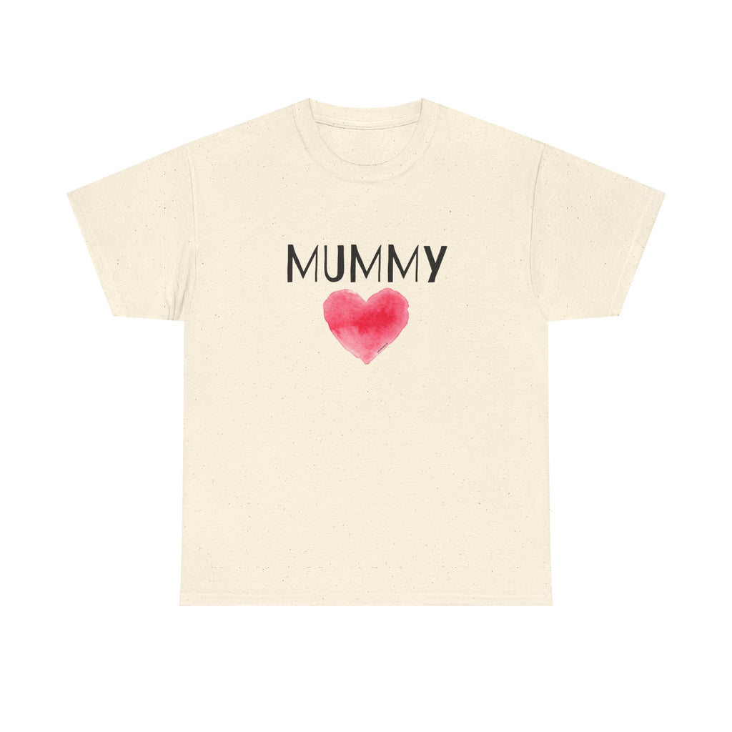 Mummy Heart Printed T-Shirt 100% Cotton Novelty Mum Mom Tee Birthday Mother's Day Gift Natural