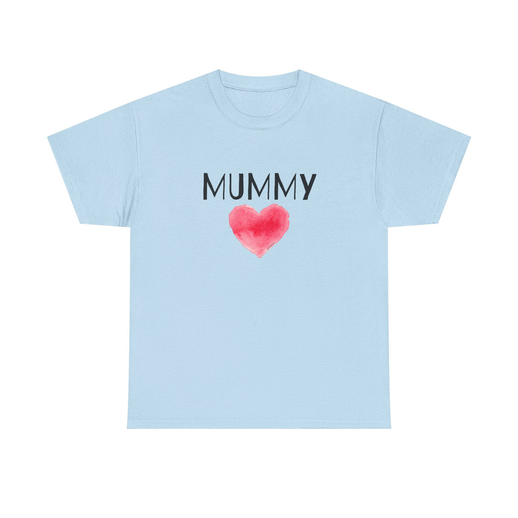 Mummy Heart Printed T-Shirt 100% Cotton Novelty Mum Mom Tee Birthday Mother's Day Gift Light Blue