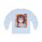 Geek Anime Girl Long Sleeve Tee 100% Cotton Retro Japanese Cartoon T-Shirt Gift Light Blue