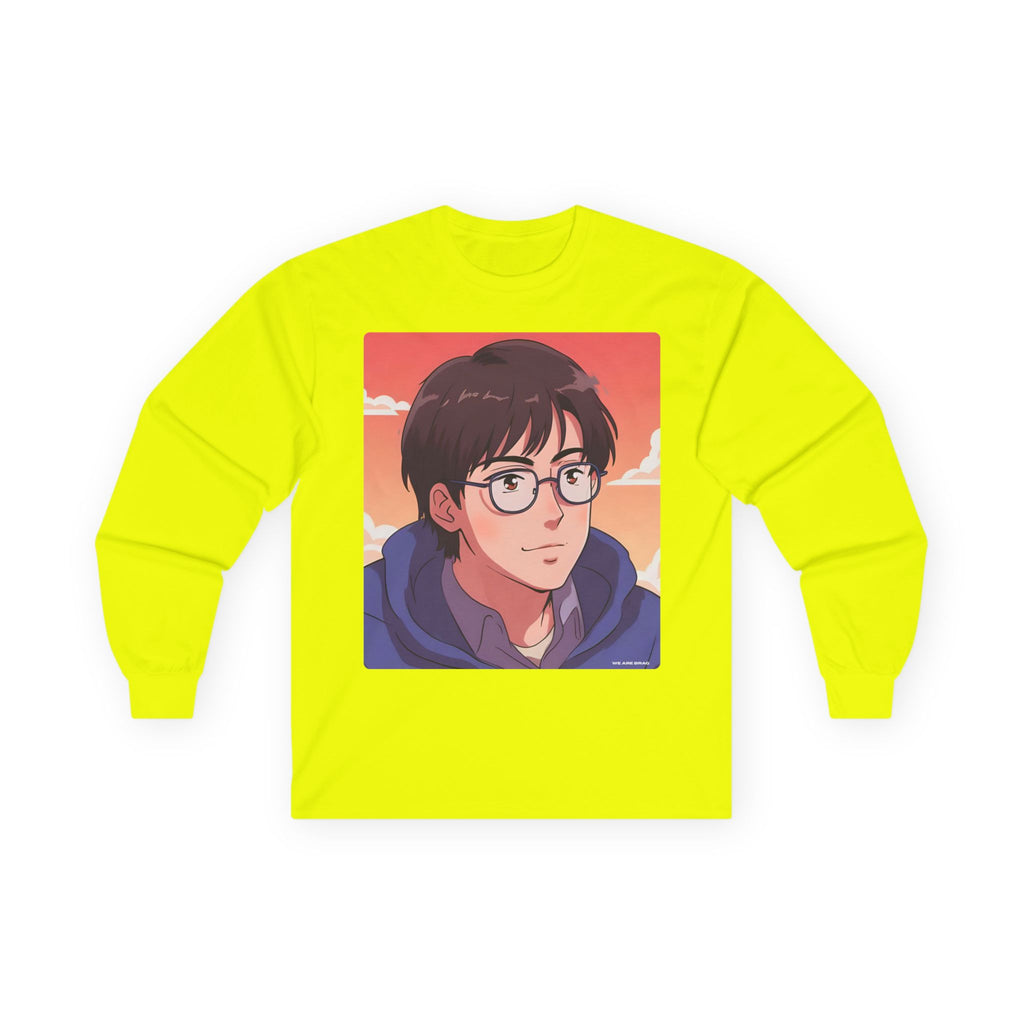 Geek Anime Boy Long Sleeve Tee 100% Cotton Retro Japanese Cartoon T-Shirt Gift Safety Green