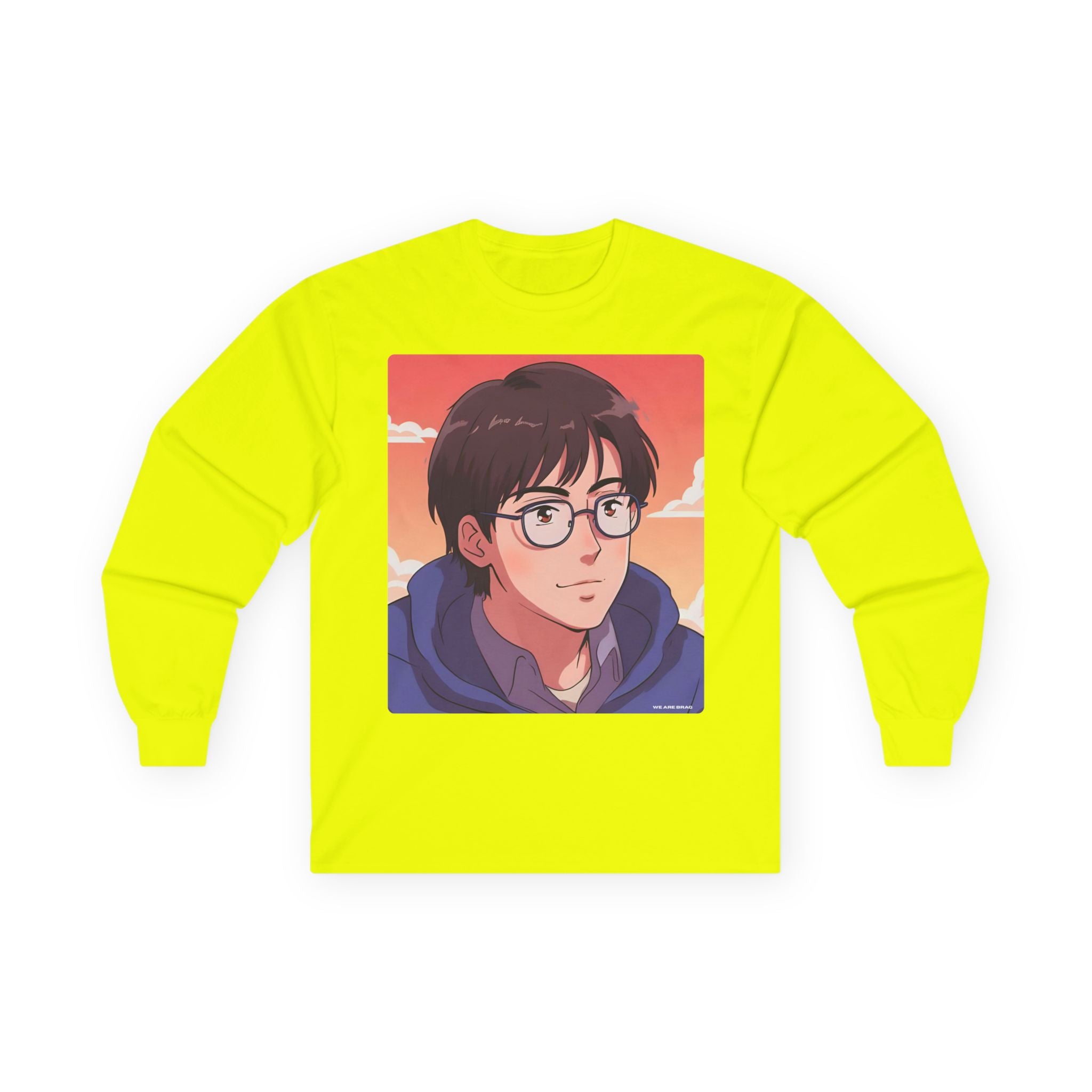 Geek Anime Boy Long Sleeve Tee 100% Cotton Retro Japanese Cartoon T-Shirt Gift Safety Green
