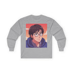Geek Anime Boy Long Sleeve Tee 100% Cotton Retro Japanese Cartoon T-Shirt Gift Sport Grey