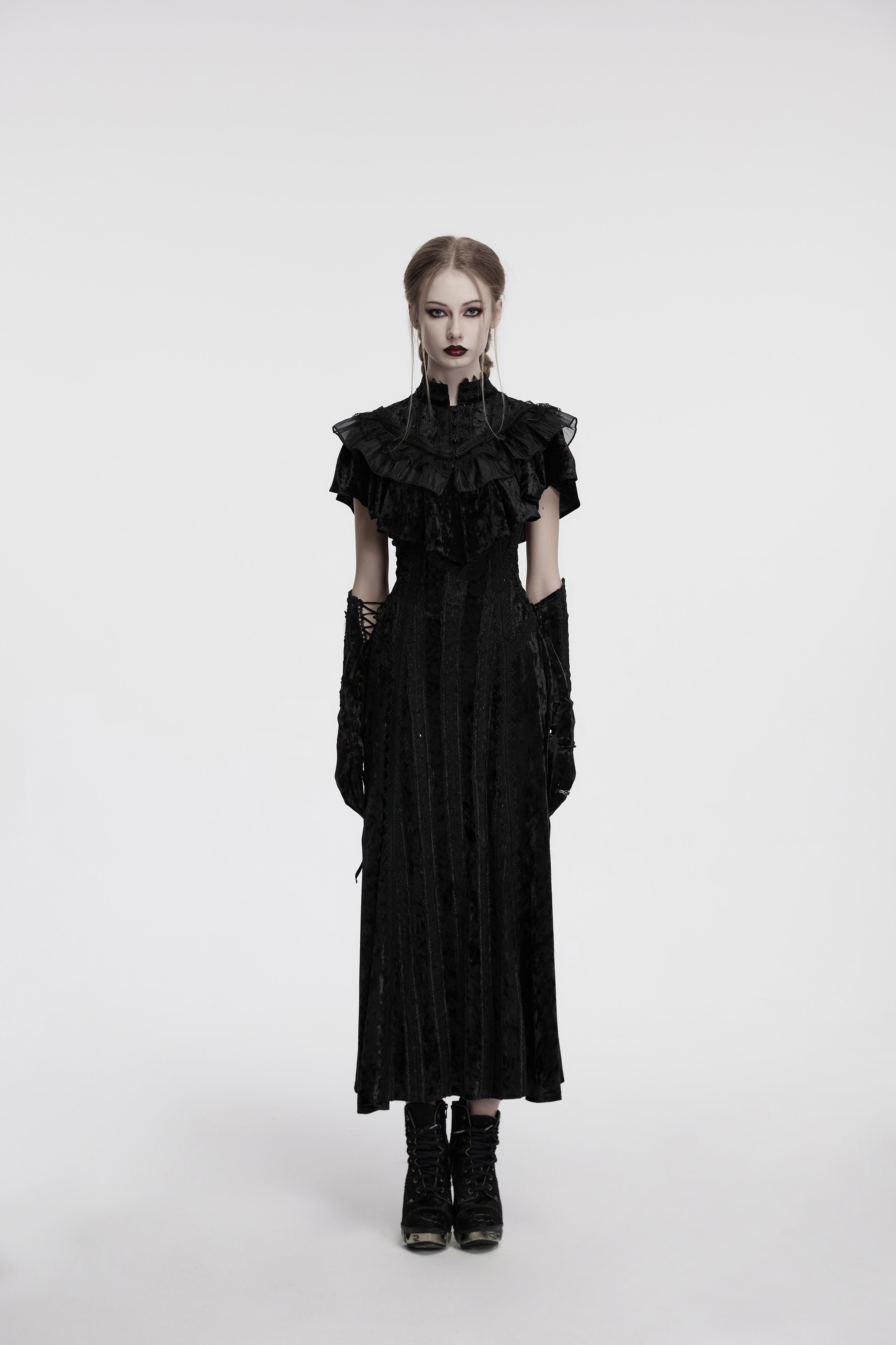 Punk Rave Elysia Velvet Ruffle Goth Shawl In Black