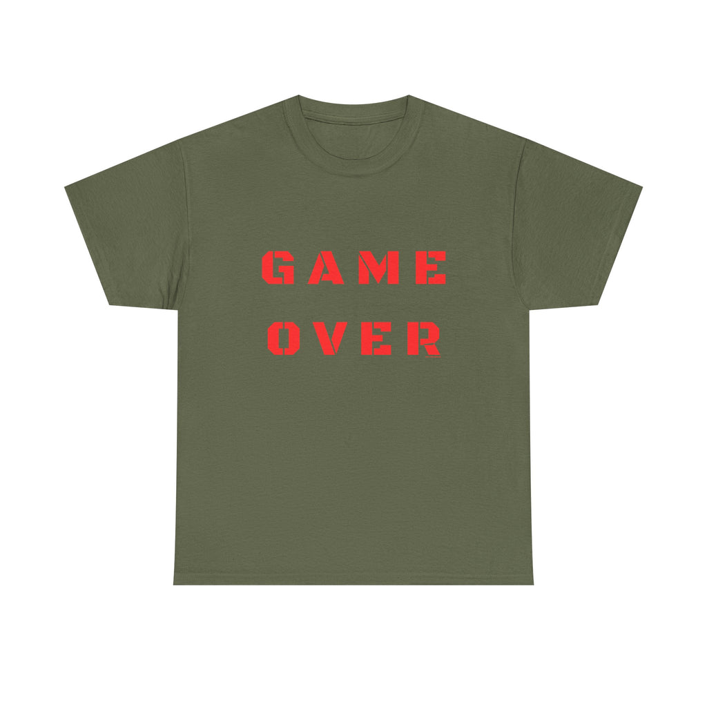 Game Over Printed T-Shirt 100% Cotton Novelty Gamer Tee Gift Military Green