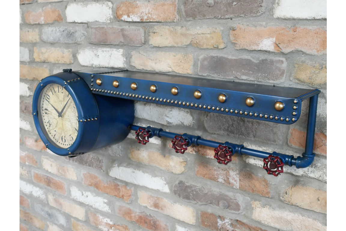 Shelf With Clock & Hooks