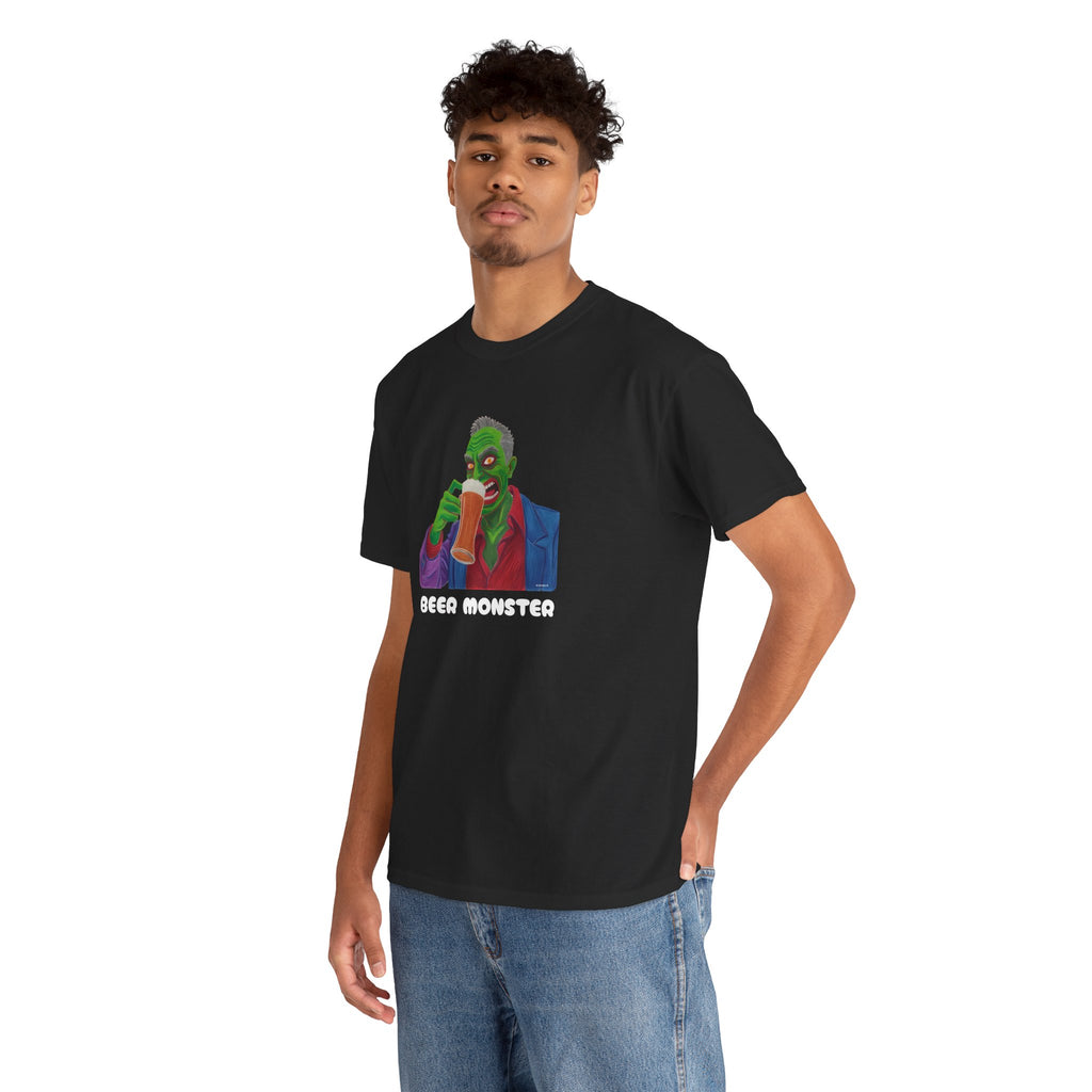 Beer Monster Printed T-Shirt 100% Cotton Novelty Scary Zombie Halloween Tee