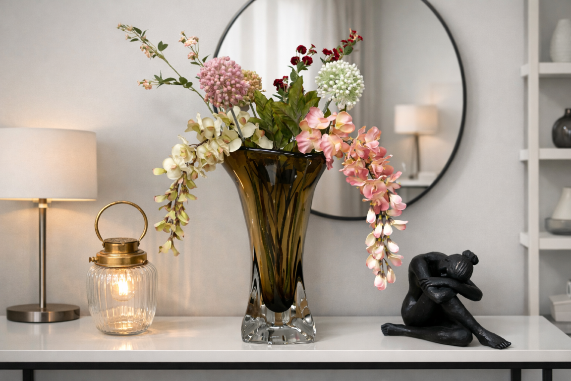 Tall Grey Glass Vase