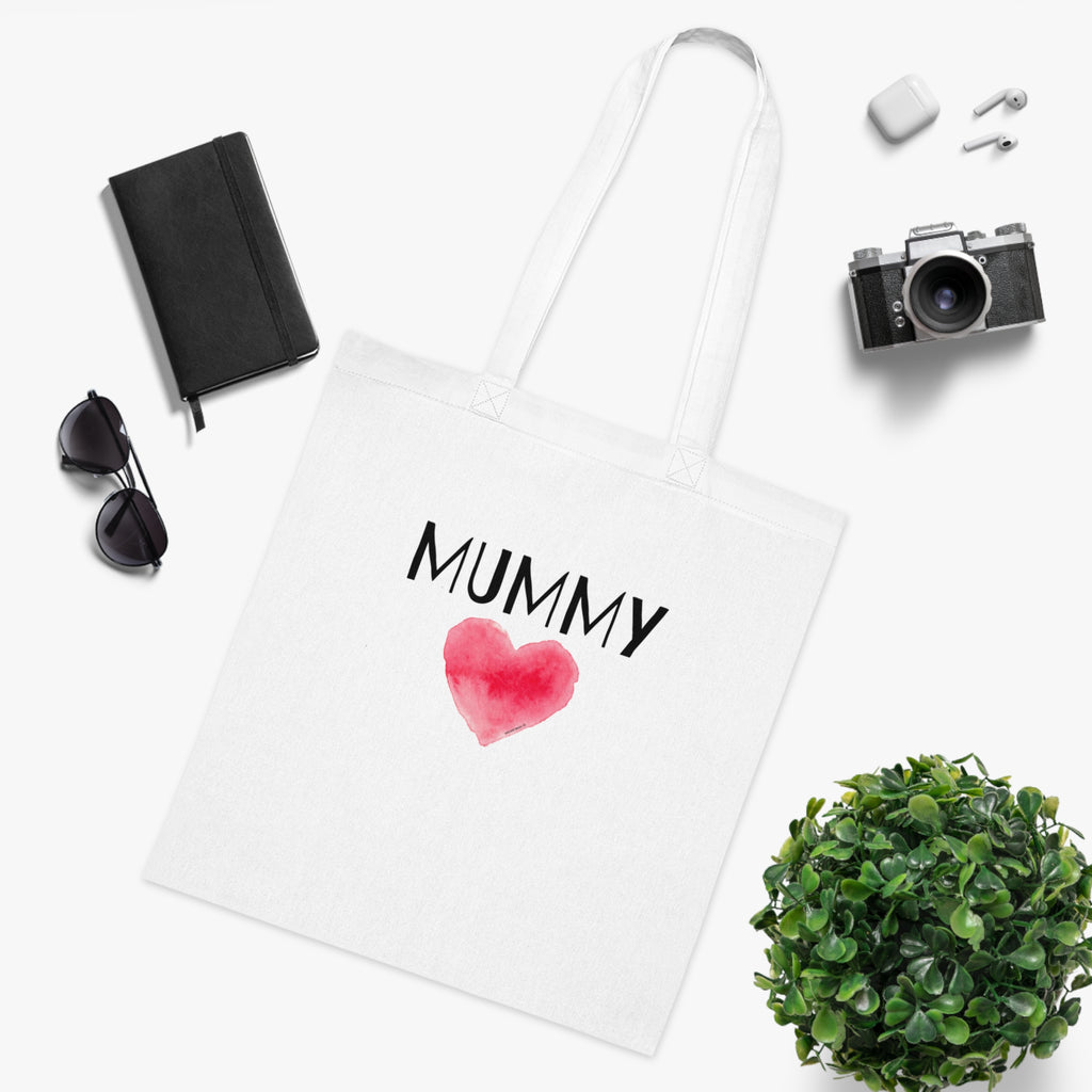 Mummy Heart Printed Cotton Tote Bag Reusable Shopping Bag Mum Mom Mother's Day Gift One size White