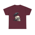 Skull & Crow Printed 100% Cotton Goth Biker Tattoo T-Shirt Halloween Tee Maroon