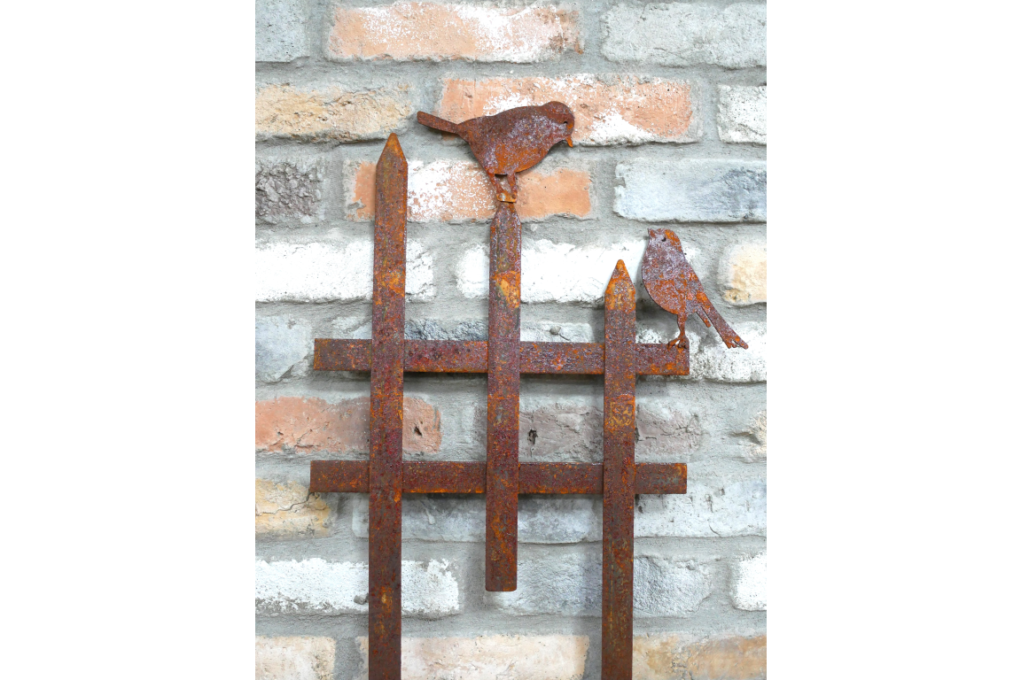 Rusty Fence With Birds Stake