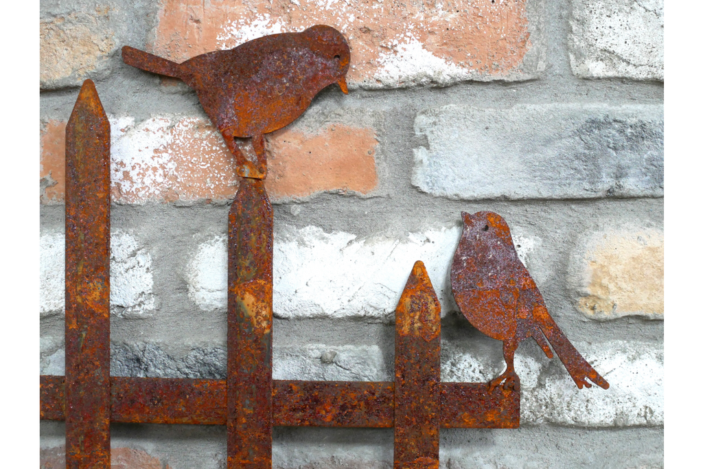 Rusty Fence With Birds Stake
