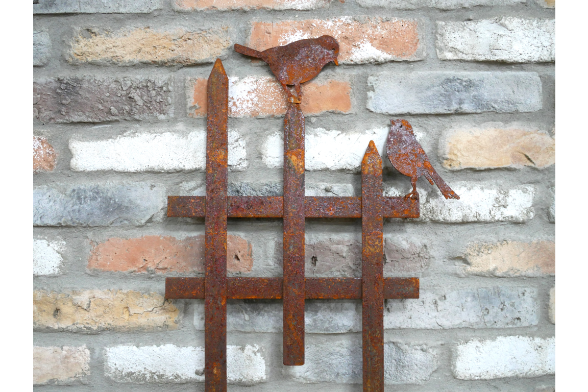Rusty Fence With Birds Stake