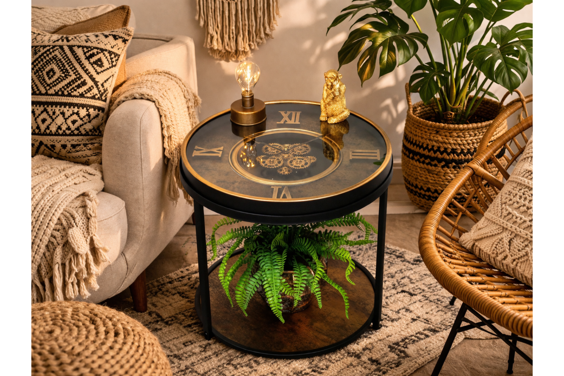 Clock With Cogs Side Table