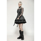 Dark in Love Ida Punk Grey Tartan Metal Studded Dress