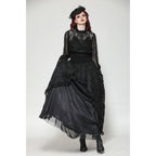 Dark in Love Aoife Black Hollow Lace Elastic Pleated Waist Eyelash Lace Cuff Top