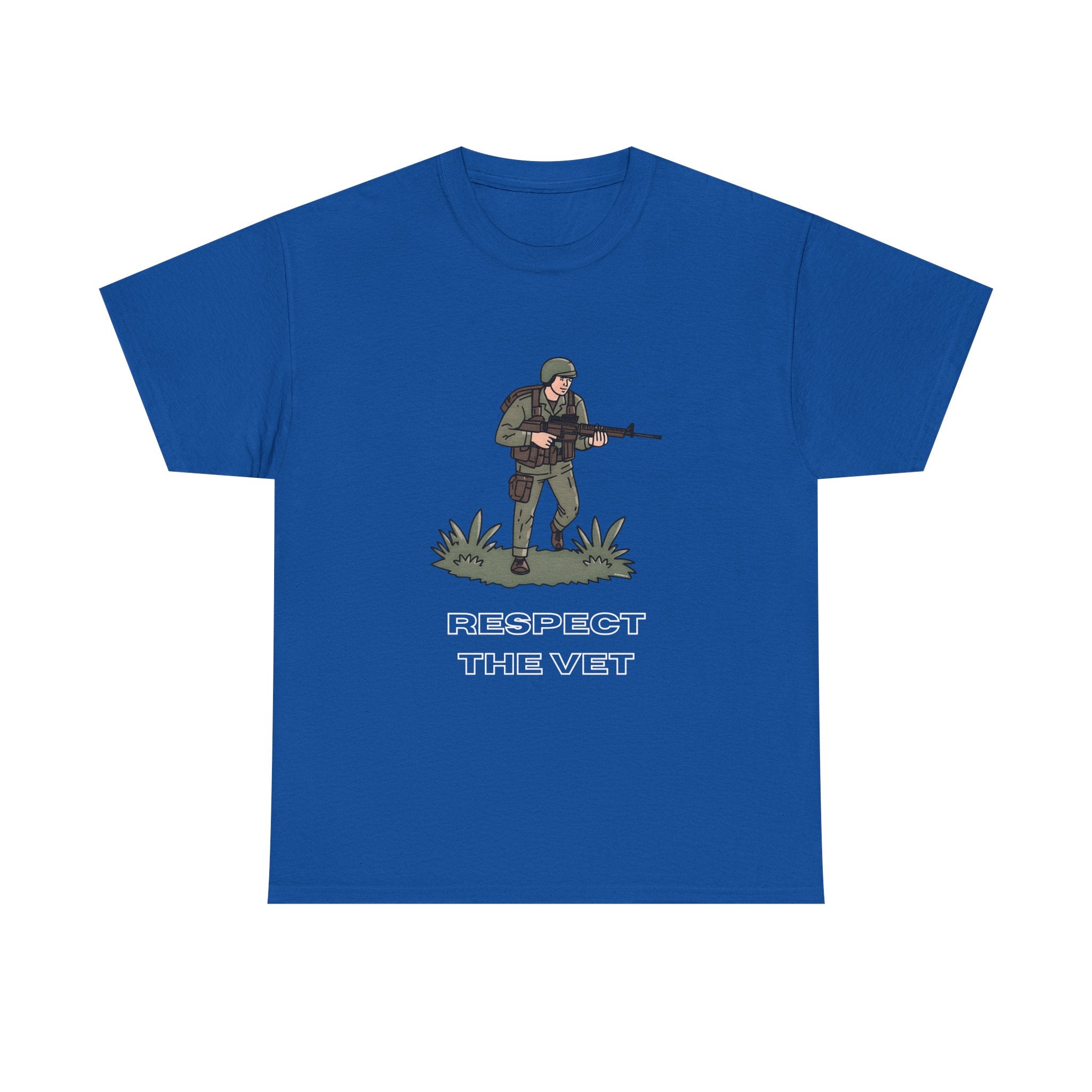Respect The Vet Printed T-Shirt 100% Cotton Novelty Army Soldier Veteran Tee Royal