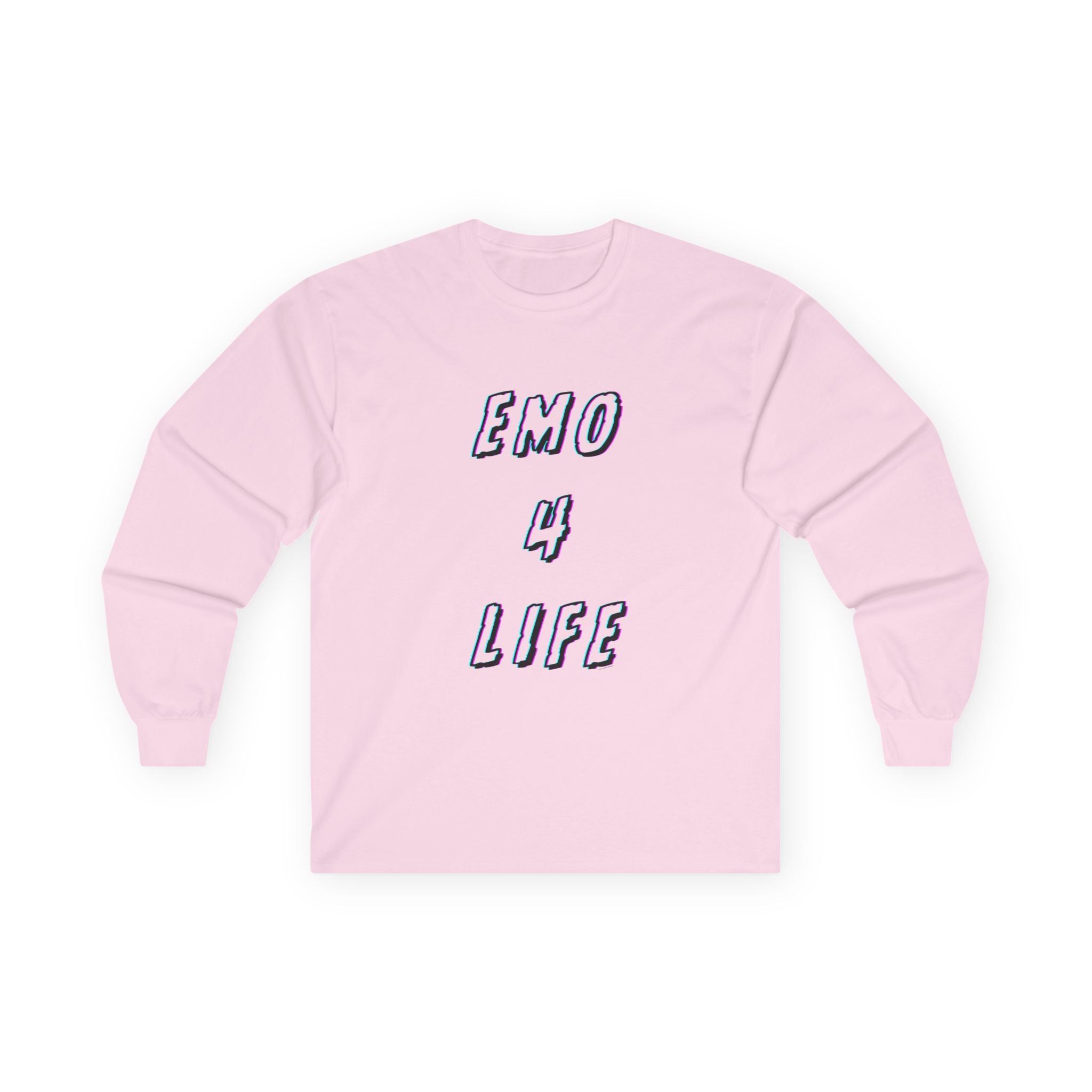 Emo 4 Life Long Sleeve Tee 100% Cotton Retro Glitch Quote T-Shirt Emo Goth Alternative Gift Light Pink