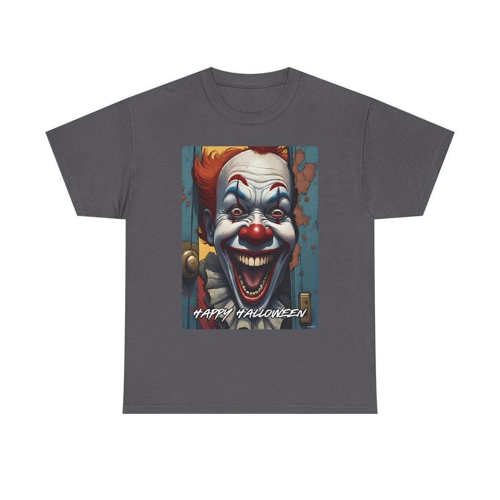 Happy Halloween Clown Novelty Printed T-Shirt 100% Cotton Scary Halloween Tee Charcoal