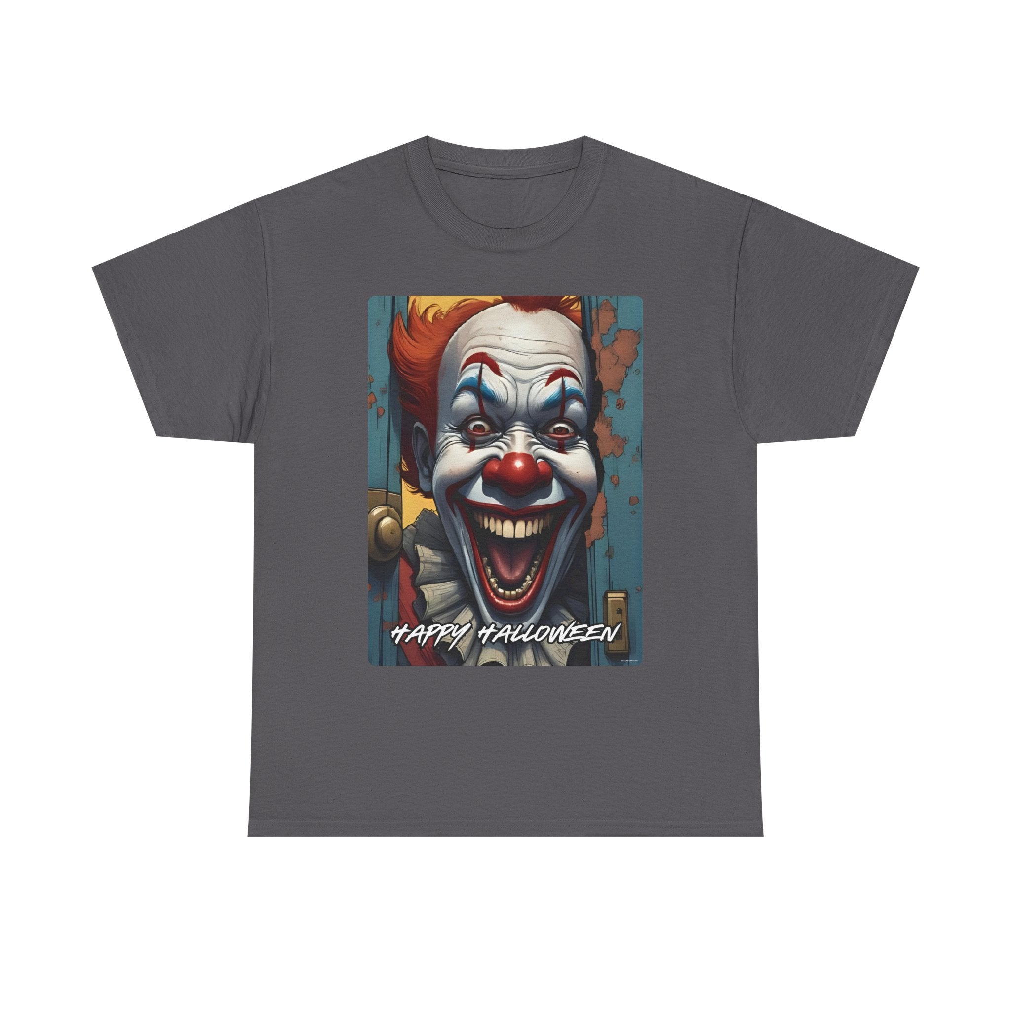 Happy Halloween Clown Novelty Printed T-Shirt 100% Cotton Scary Halloween Tee Charcoal