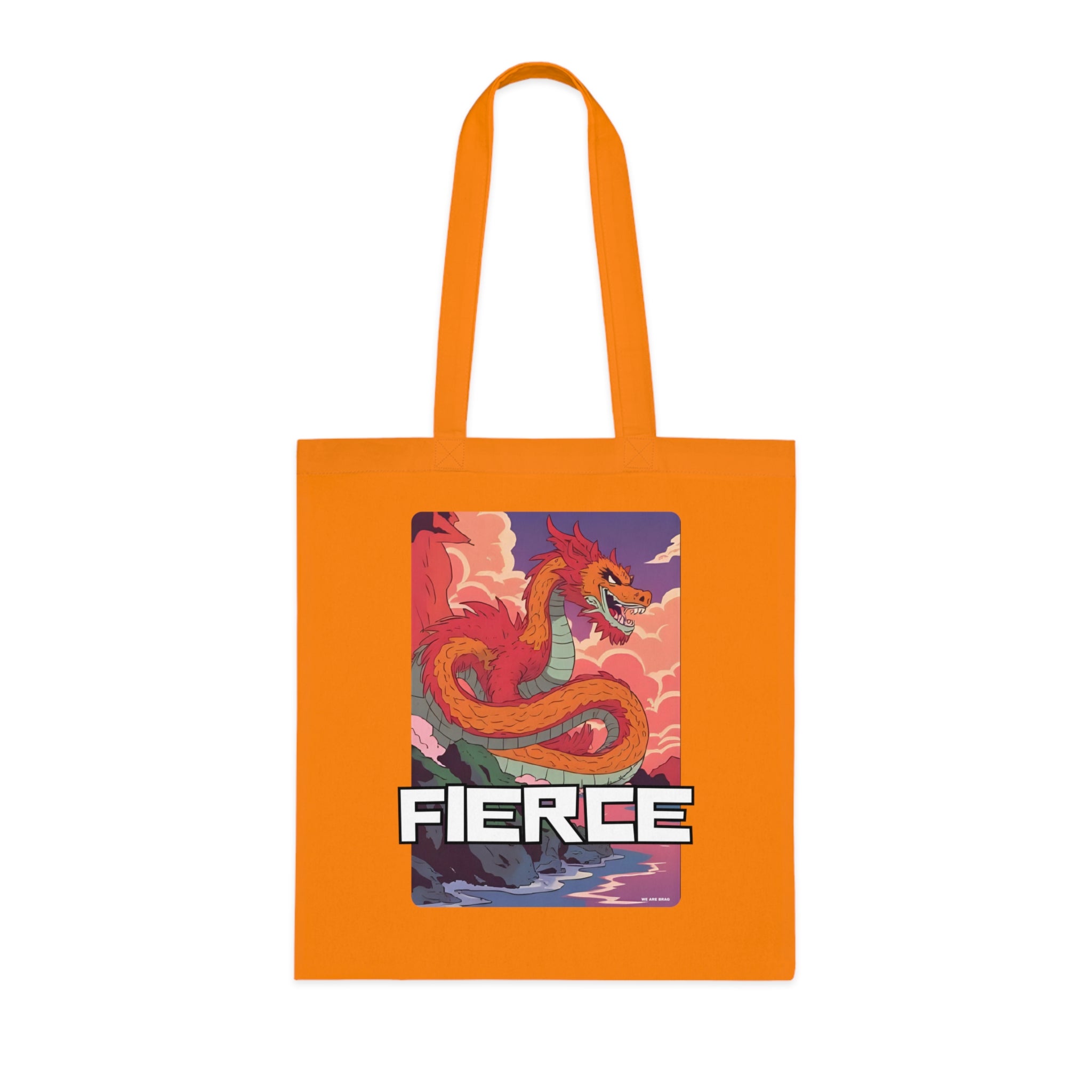 Fierce Anime Dragon Printed Cotton Tote Bag Reusable Shopping Bag Japanese Anime Art Gift One size Orange