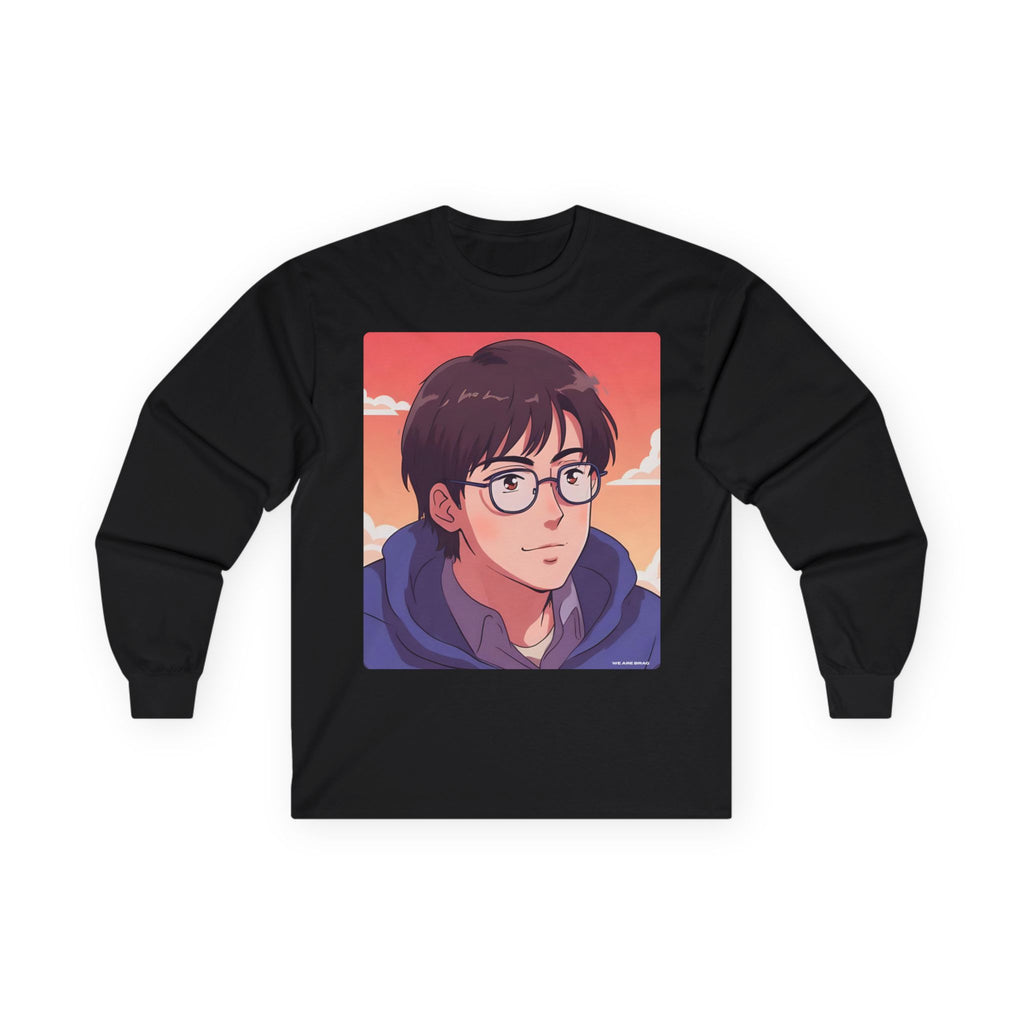 Geek Anime Boy Long Sleeve Tee 100% Cotton Retro Japanese Cartoon T-Shirt Gift Black