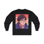 Geek Anime Boy Long Sleeve Tee 100% Cotton Retro Japanese Cartoon T-Shirt Gift Black