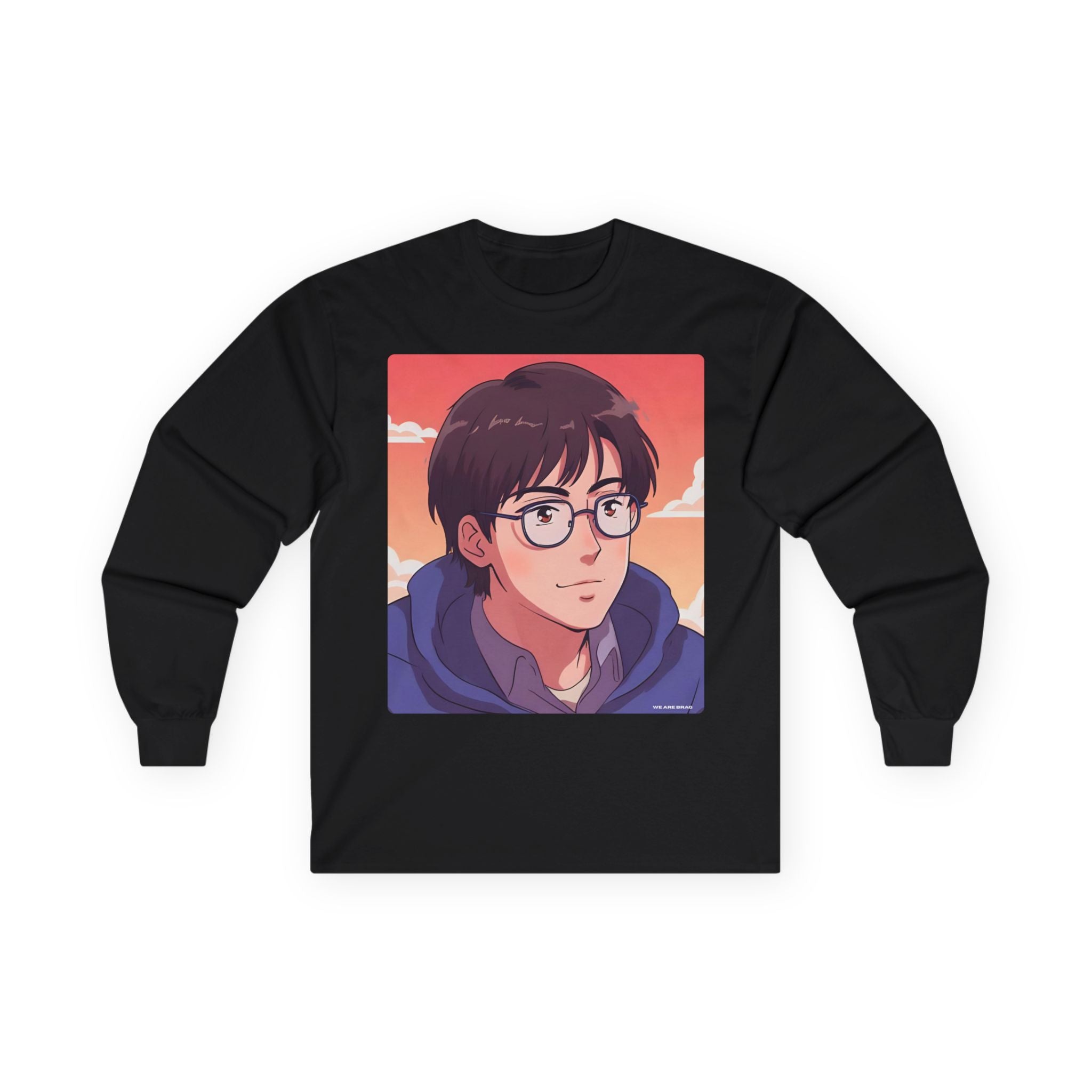 Geek Anime Boy Long Sleeve Tee 100% Cotton Retro Japanese Cartoon T-Shirt Gift Black