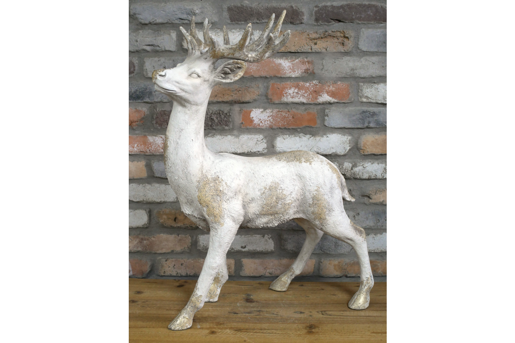 Majestic Large Stag Deer Statue - White & Gold MGO Garden Ornament