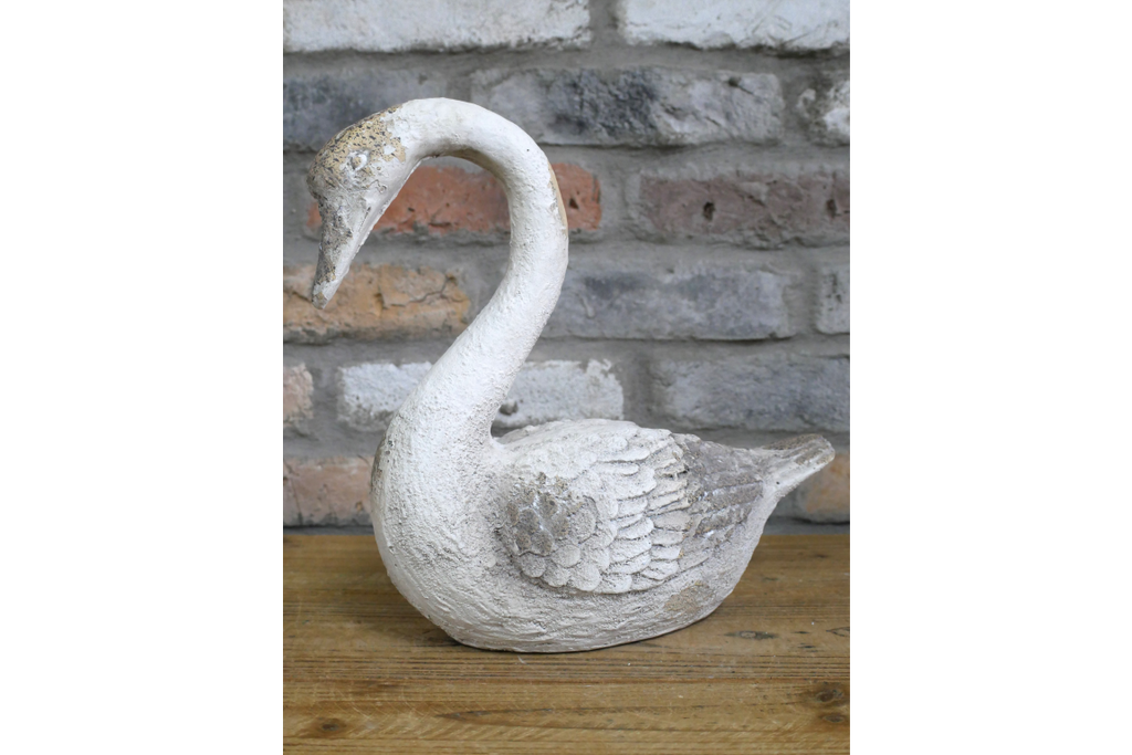 Elegant MGO Swan Garden Statue - Rustic White Shabby Chic Bird Ornament