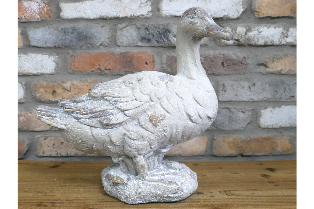 Rustic MGO Duck Garden Statue - White Shabby Chic Goose Bird Ornament