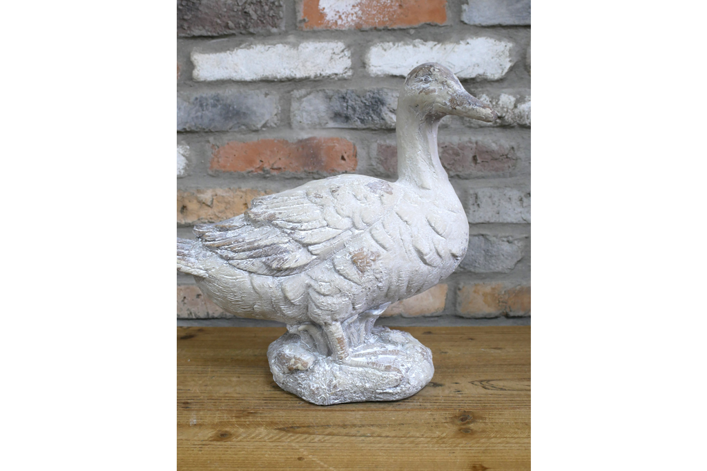 Rustic MGO Duck Garden Statue - White Shabby Chic Goose Bird Ornament