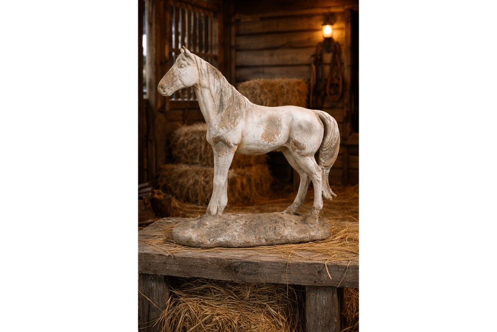 Rustic MGO Horse Garden Statue - Antique White Shabby Chic Lawn Ornament