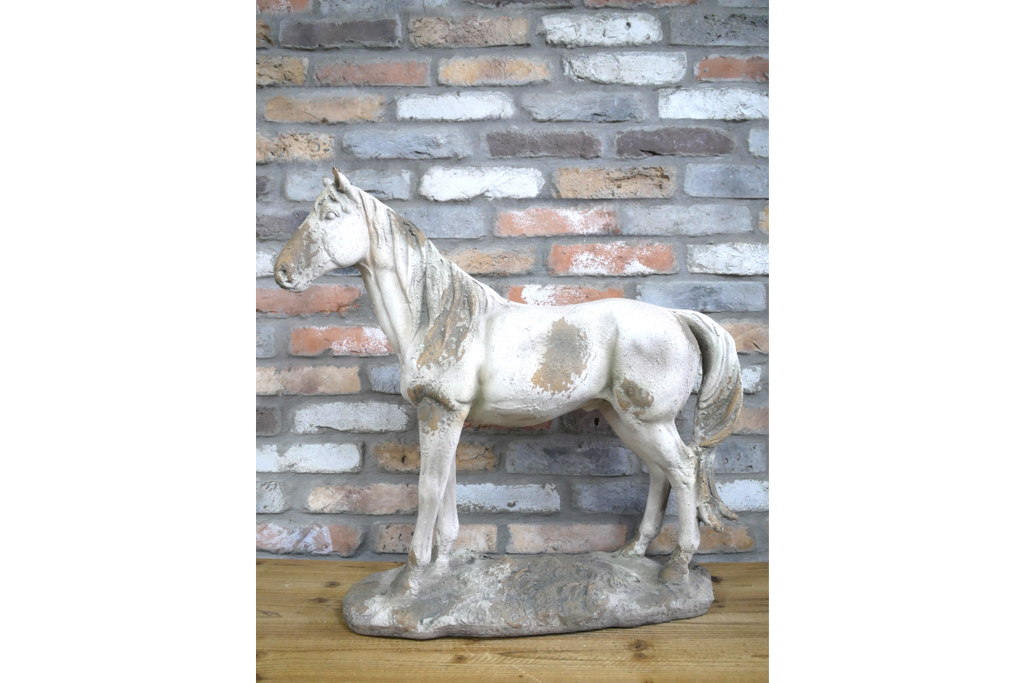 Rustic MGO Horse Garden Statue - Antique White Shabby Chic Lawn Ornament
