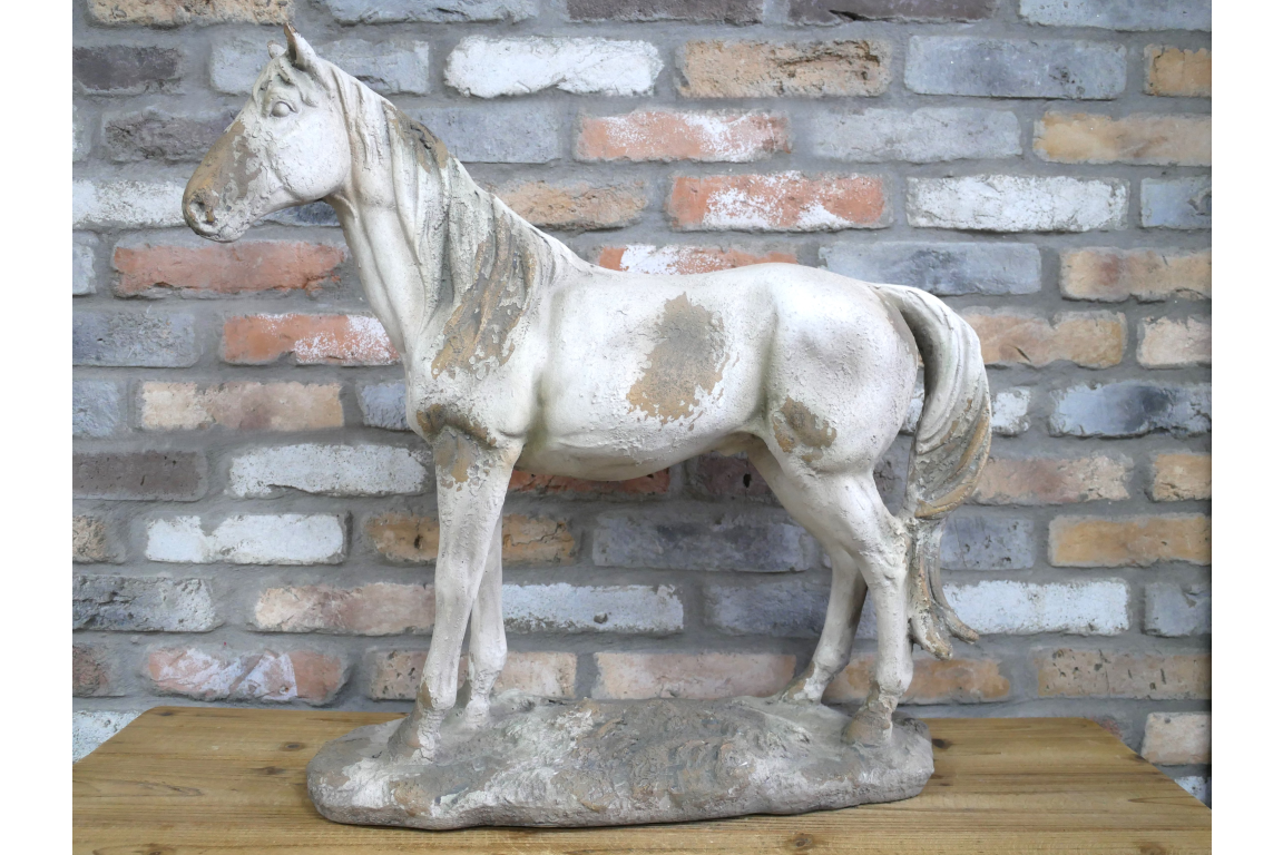Rustic MGO Horse Garden Statue - Antique White Shabby Chic Lawn Ornament