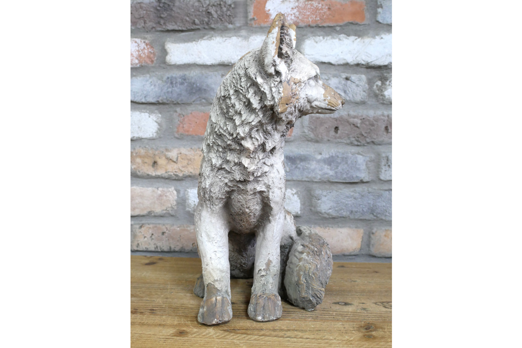 Rustic MGO Sitting Fox Statue - Antique White Shabby Chic Lawn Ornament