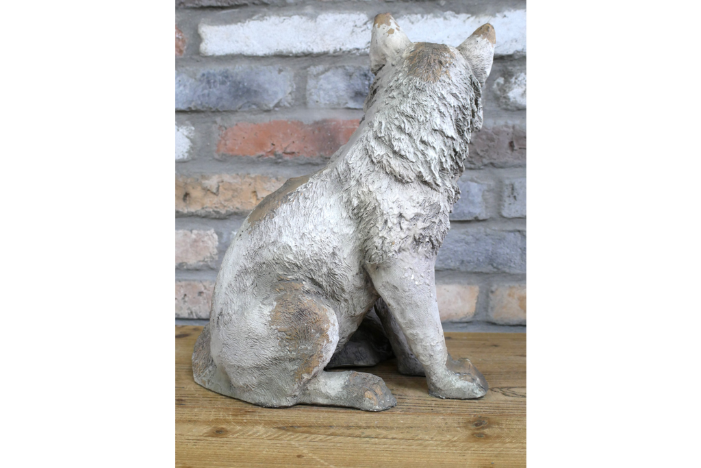 Rustic MGO Sitting Fox Statue - Antique White Shabby Chic Lawn Ornament