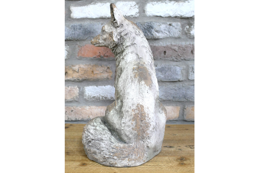 Rustic MGO Sitting Fox Statue - Antique White Shabby Chic Lawn Ornament